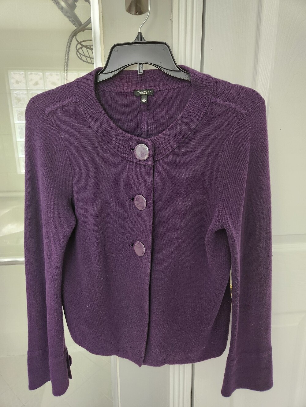 Talbots Deep Purple Round-Neck Button Cardigan